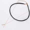 43613 Xuping bijoux de mode en or conception simple collier de couche de collier en cuivre et cuir